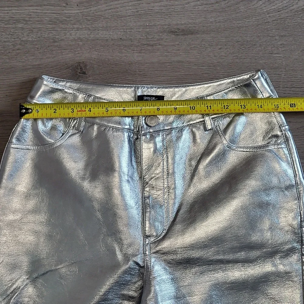 Nasty Gal Silver Metallic‎ Faux Leather Star Bum Patch Western Concert Pants 6